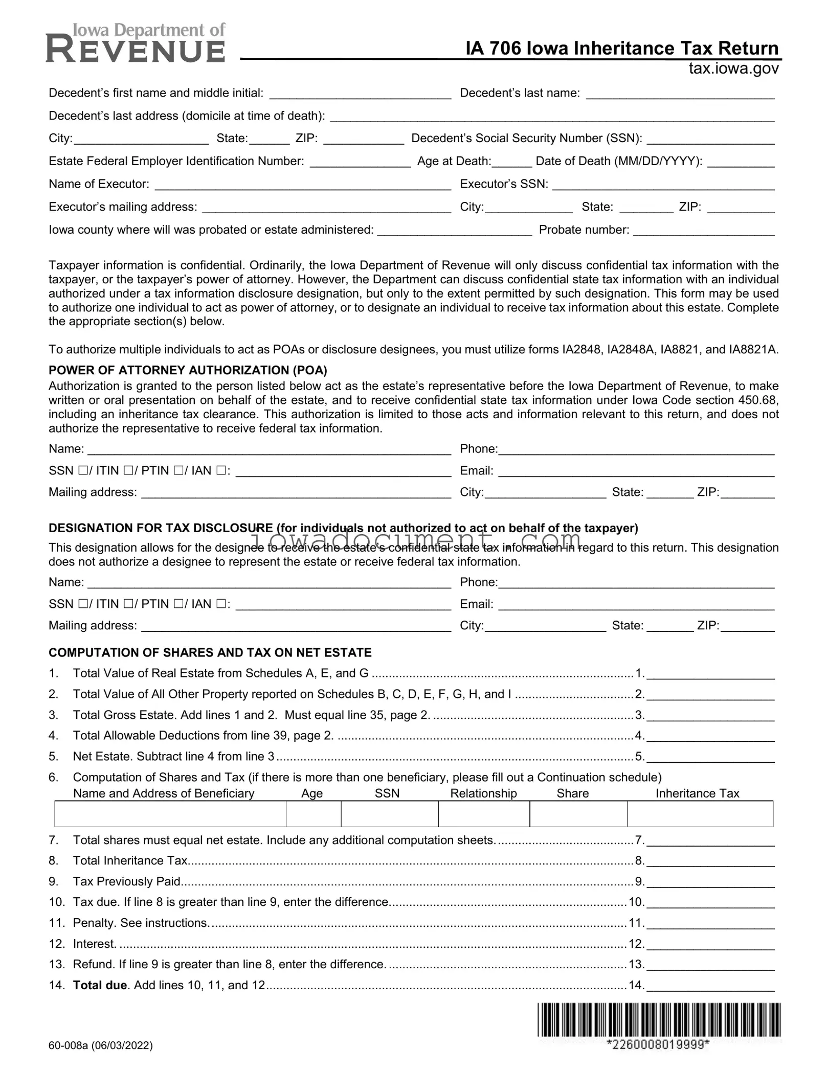 Blank Ia 706 Iowa Template