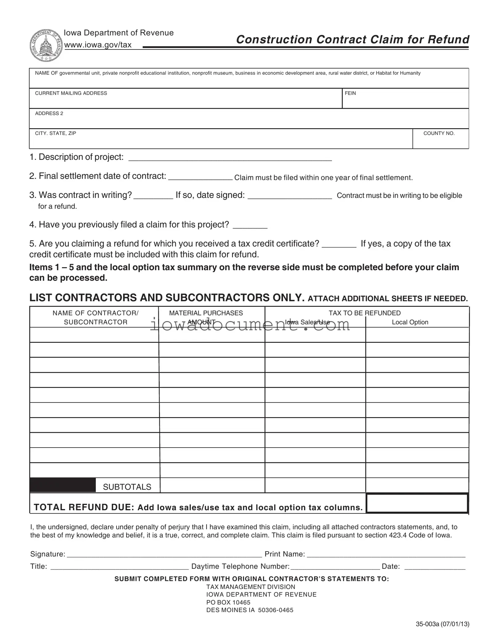 Blank Iowa 35 003A Template