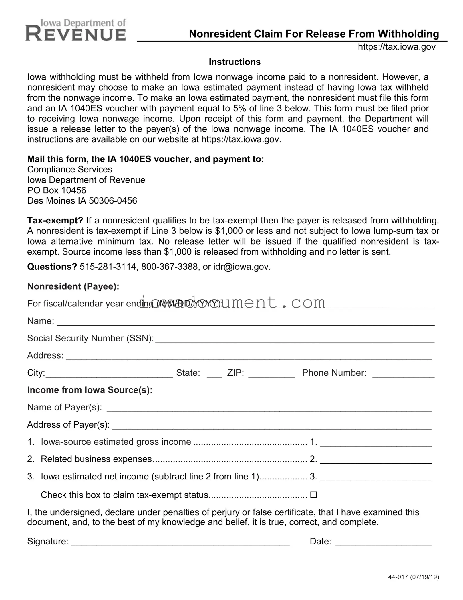 Blank Iowa 44 017B Template