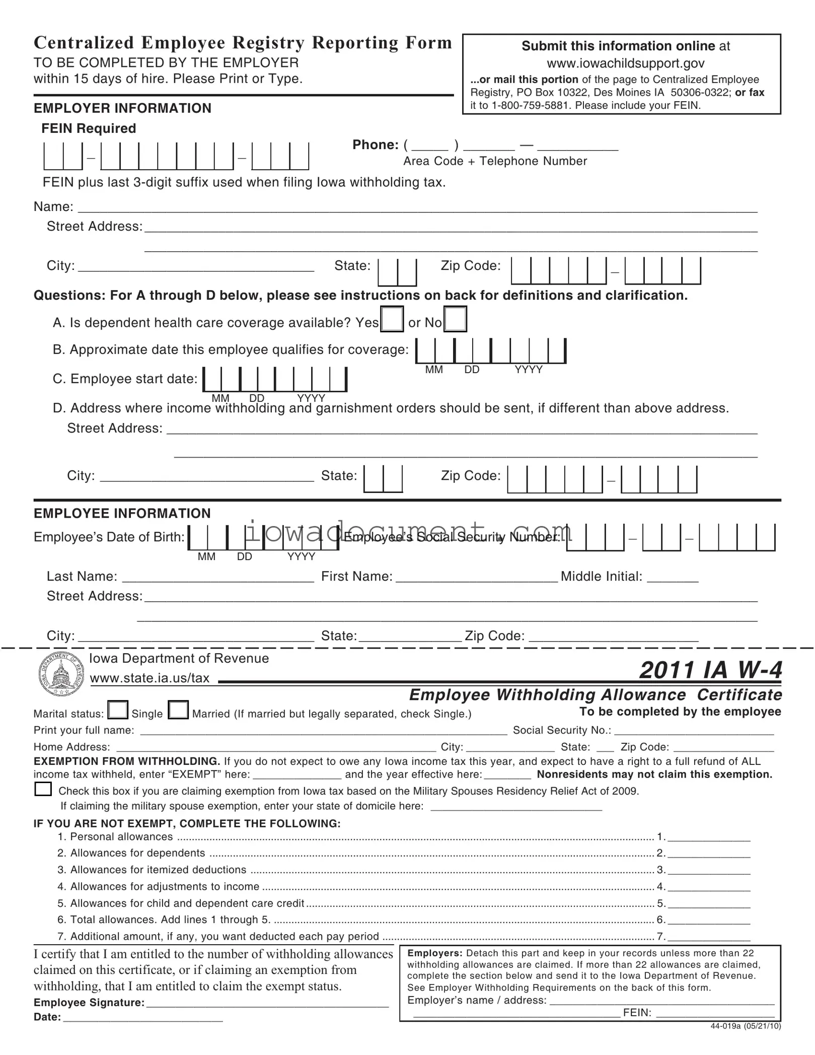 Blank Iowa 44 019A Template