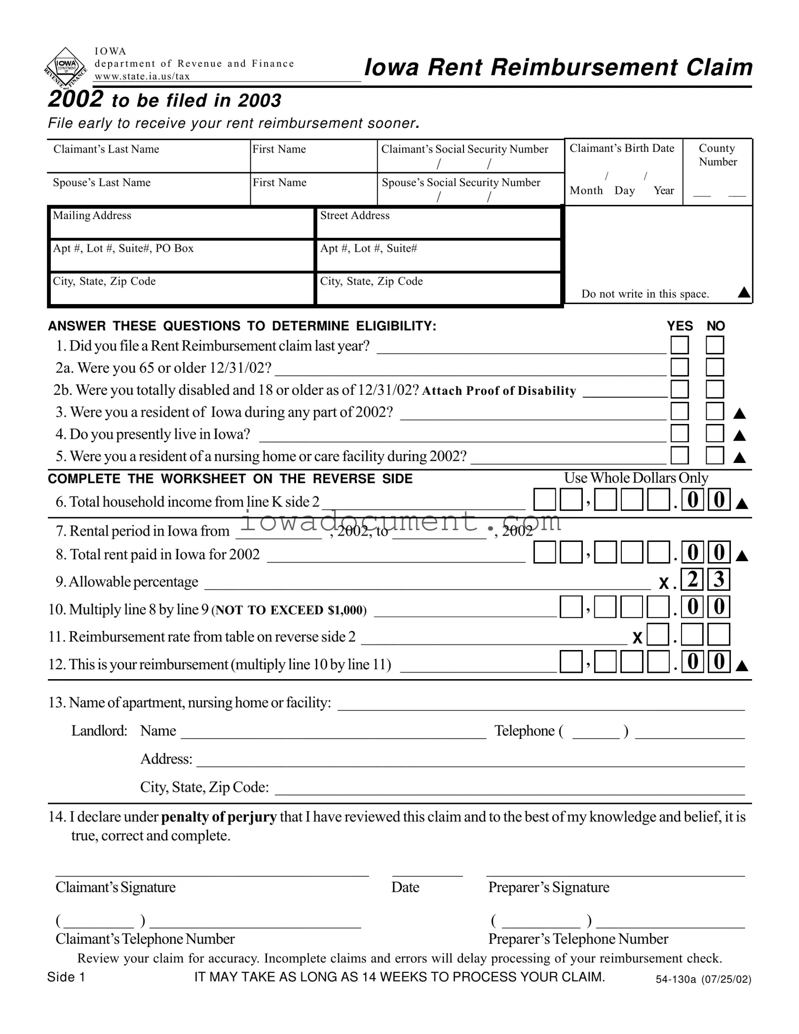 Blank Iowa 54 130A Template