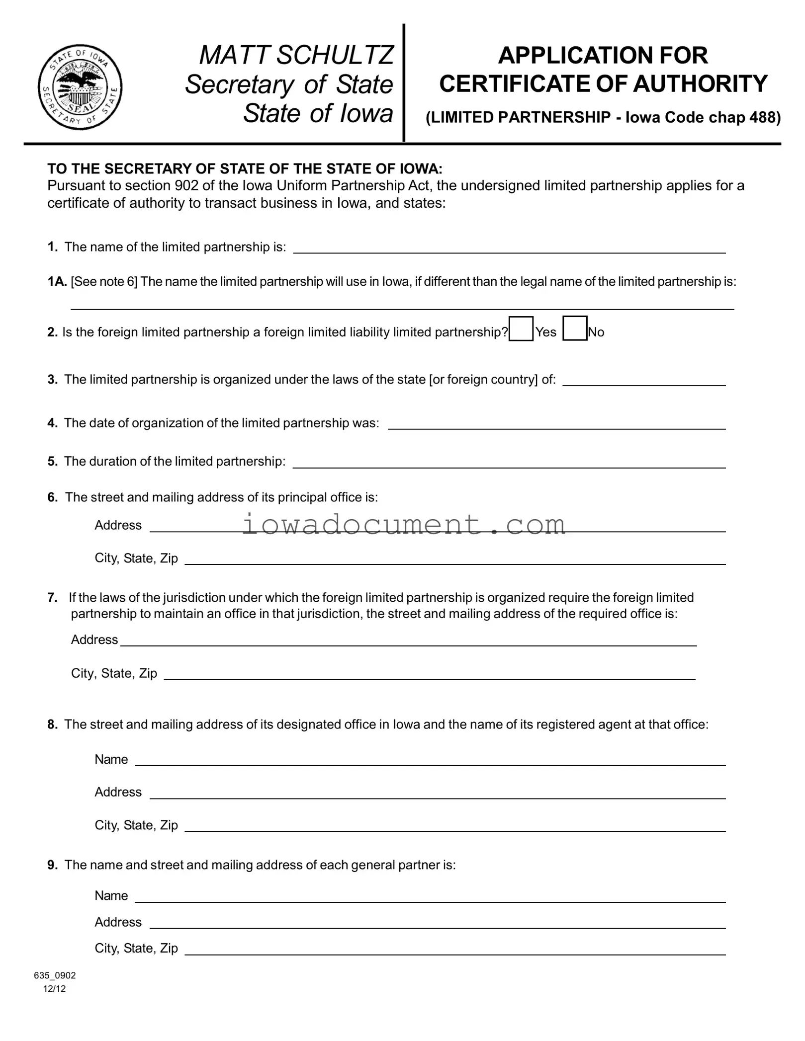 Blank Iowa 635 0902 Template