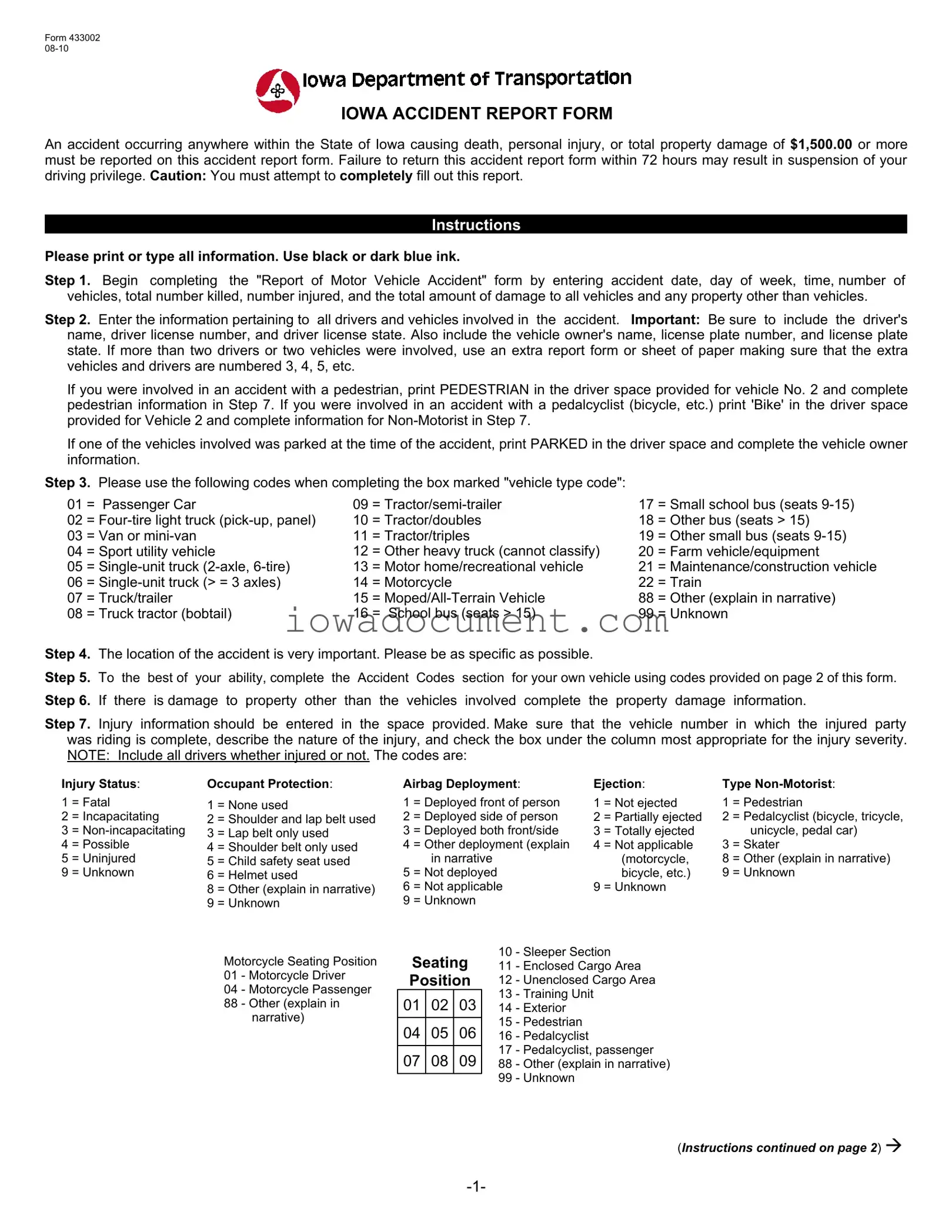 Blank Iowa Accident Report Template