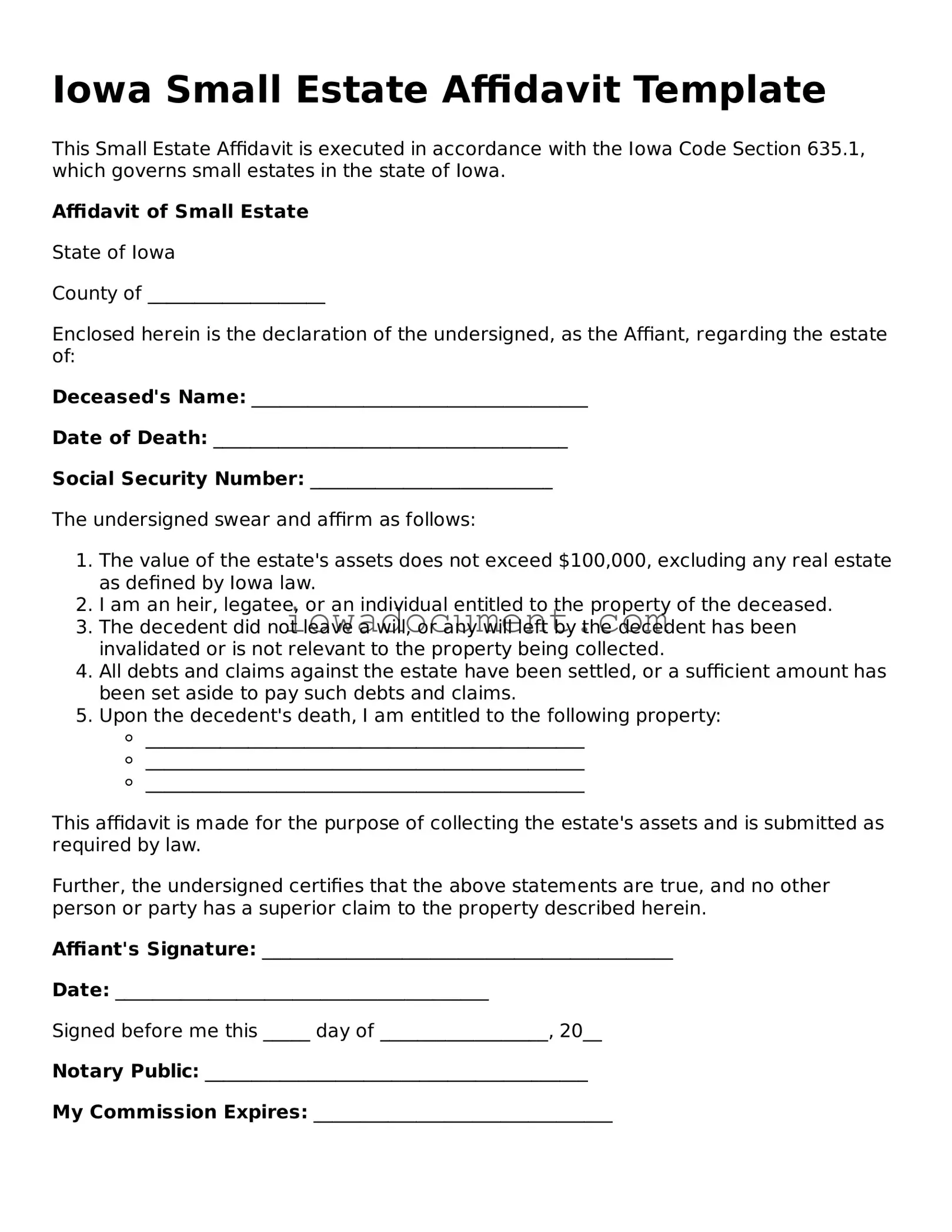 Attorney-Approved Iowa Small Estate Affidavit Form