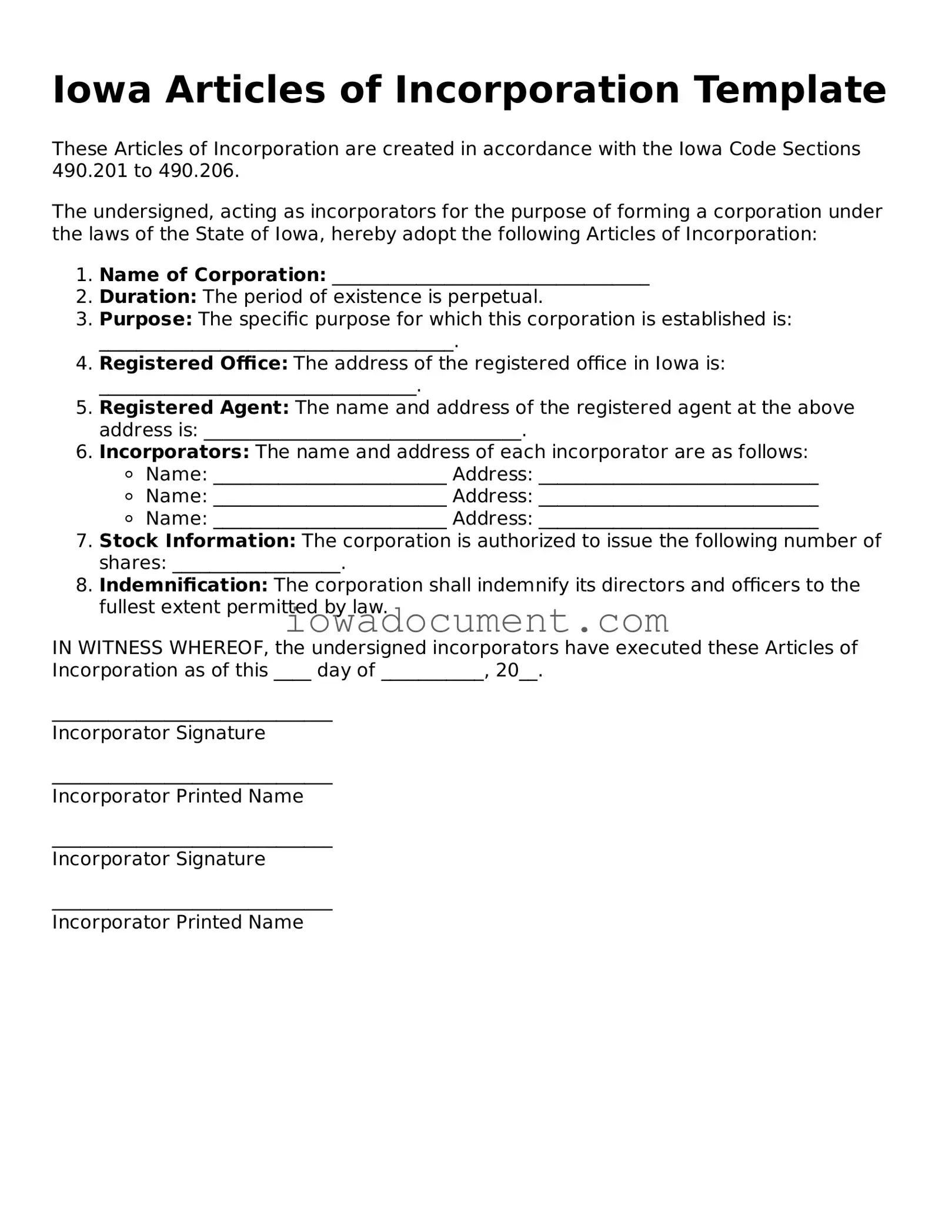 Attorney-Approved Iowa Articles of Incorporation Form