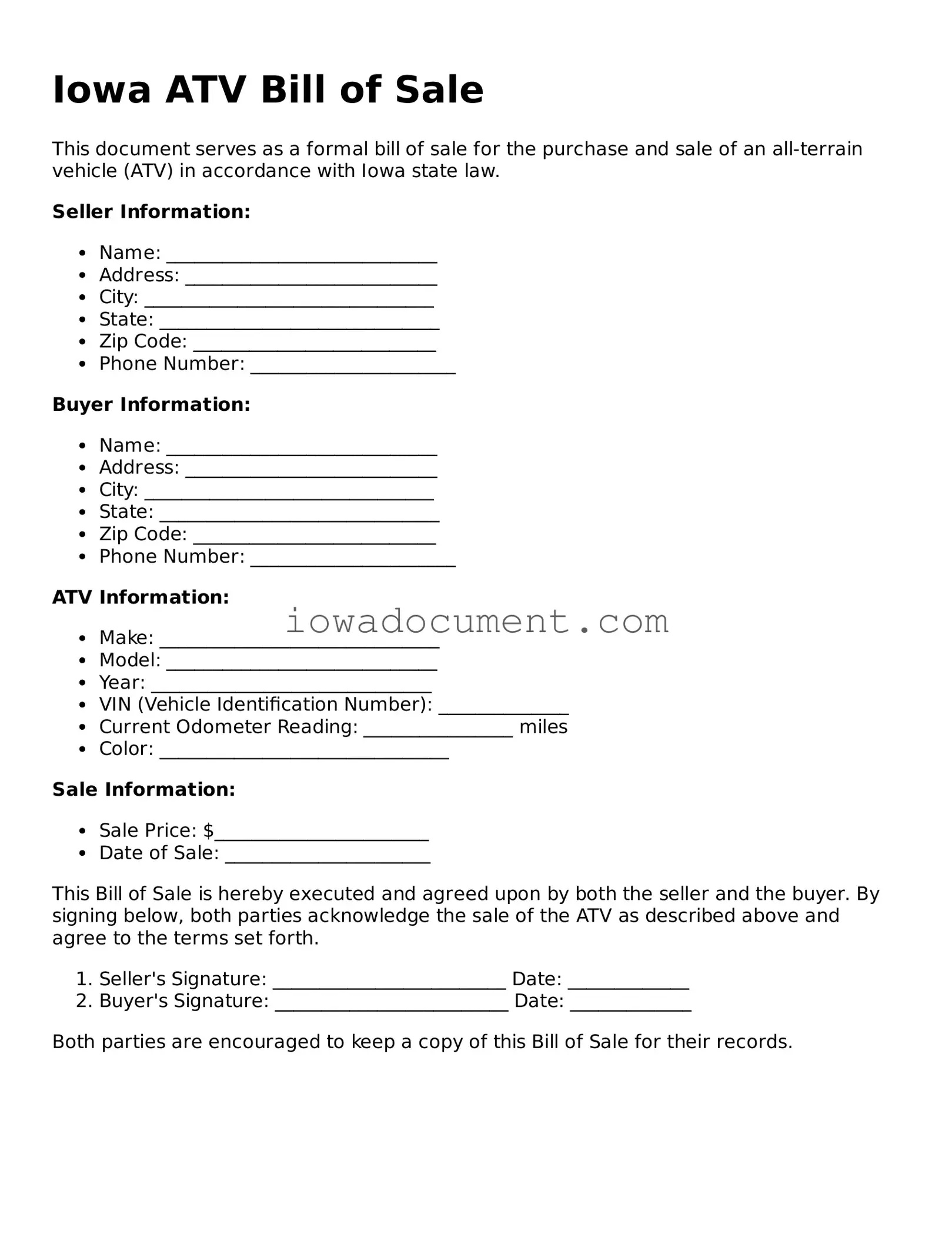 Attorney-Approved Iowa ATV Bill of Sale Form