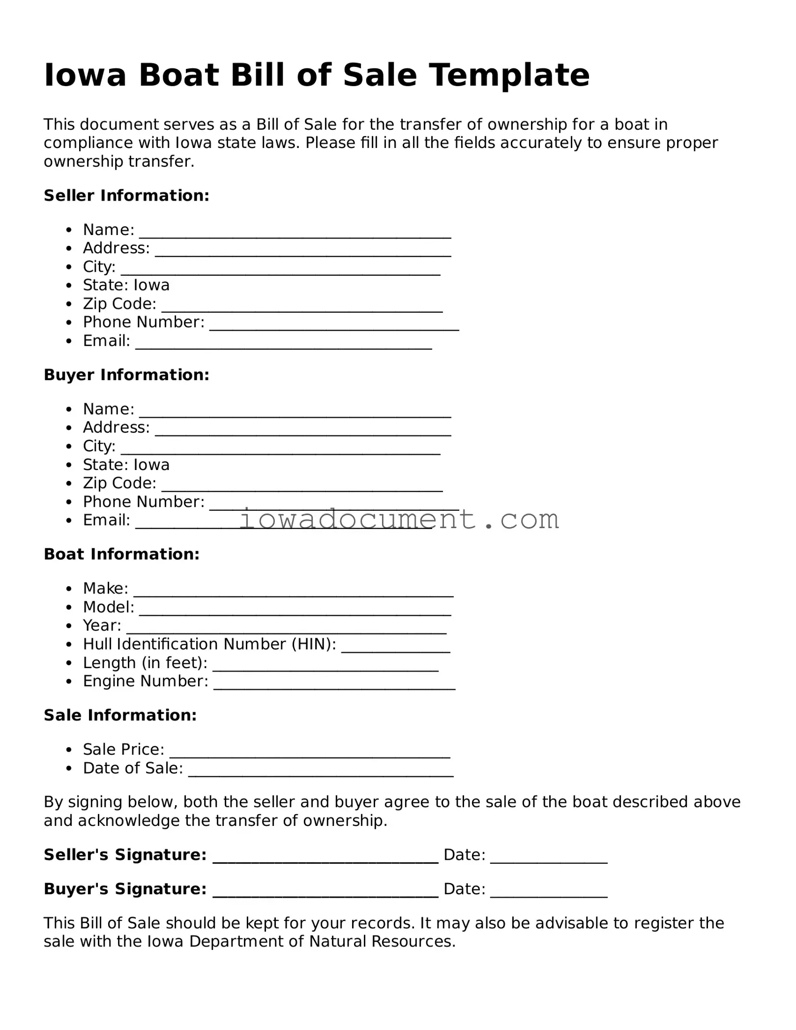 Attorney-Approved Iowa Boat Bill of Sale Form