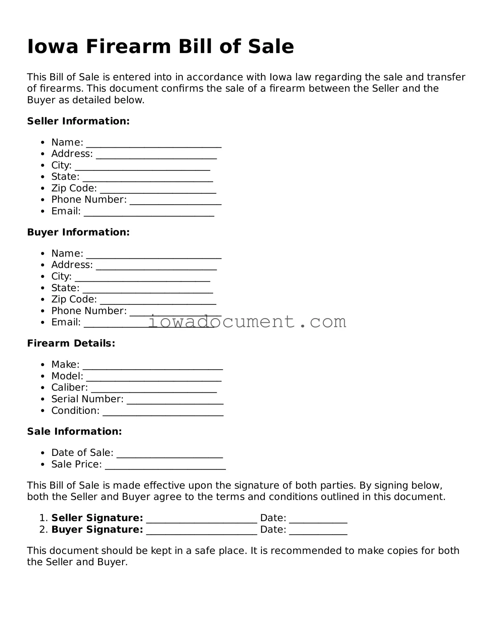 Attorney-Approved Iowa Firearm Bill of Sale Form