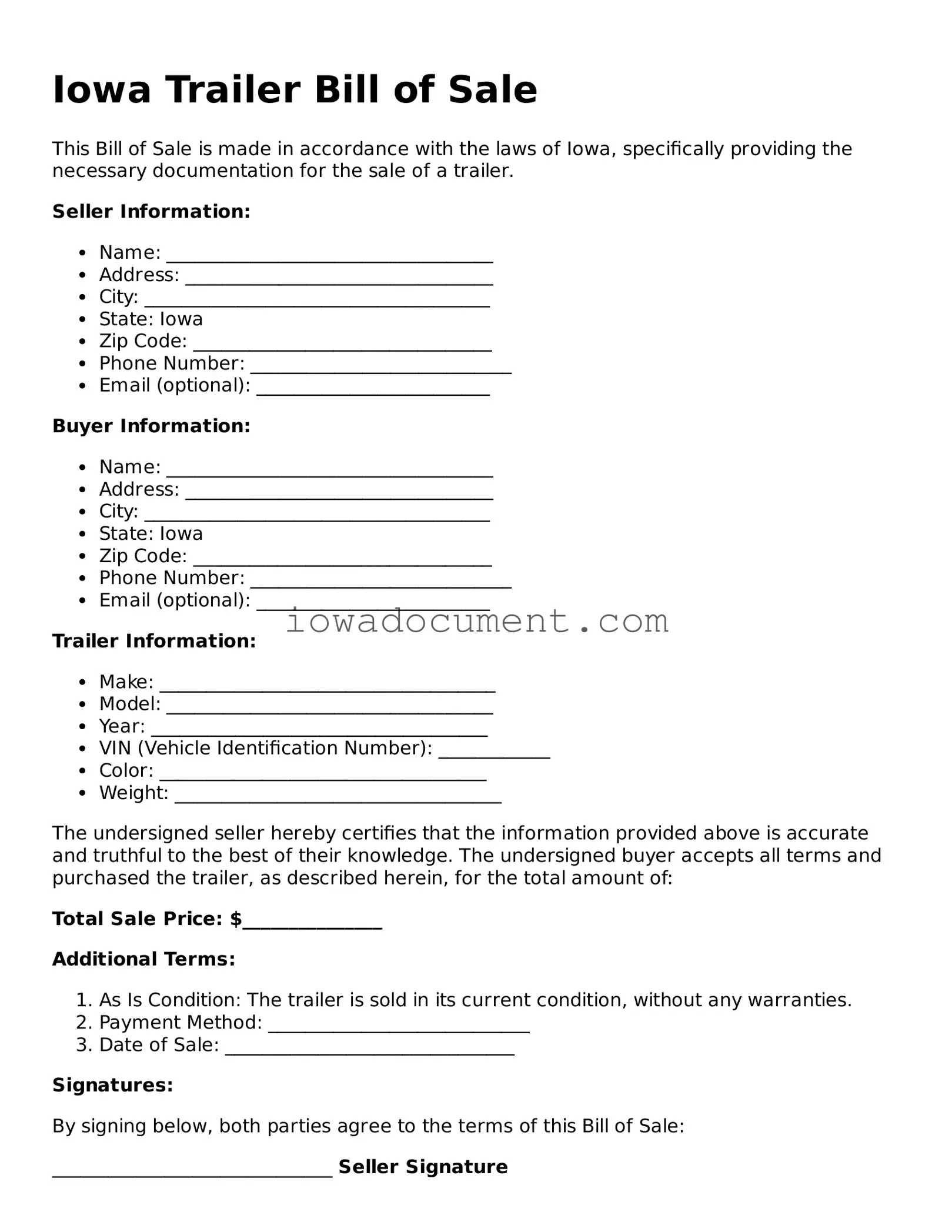 Attorney-Approved Iowa Trailer Bill of Sale Form