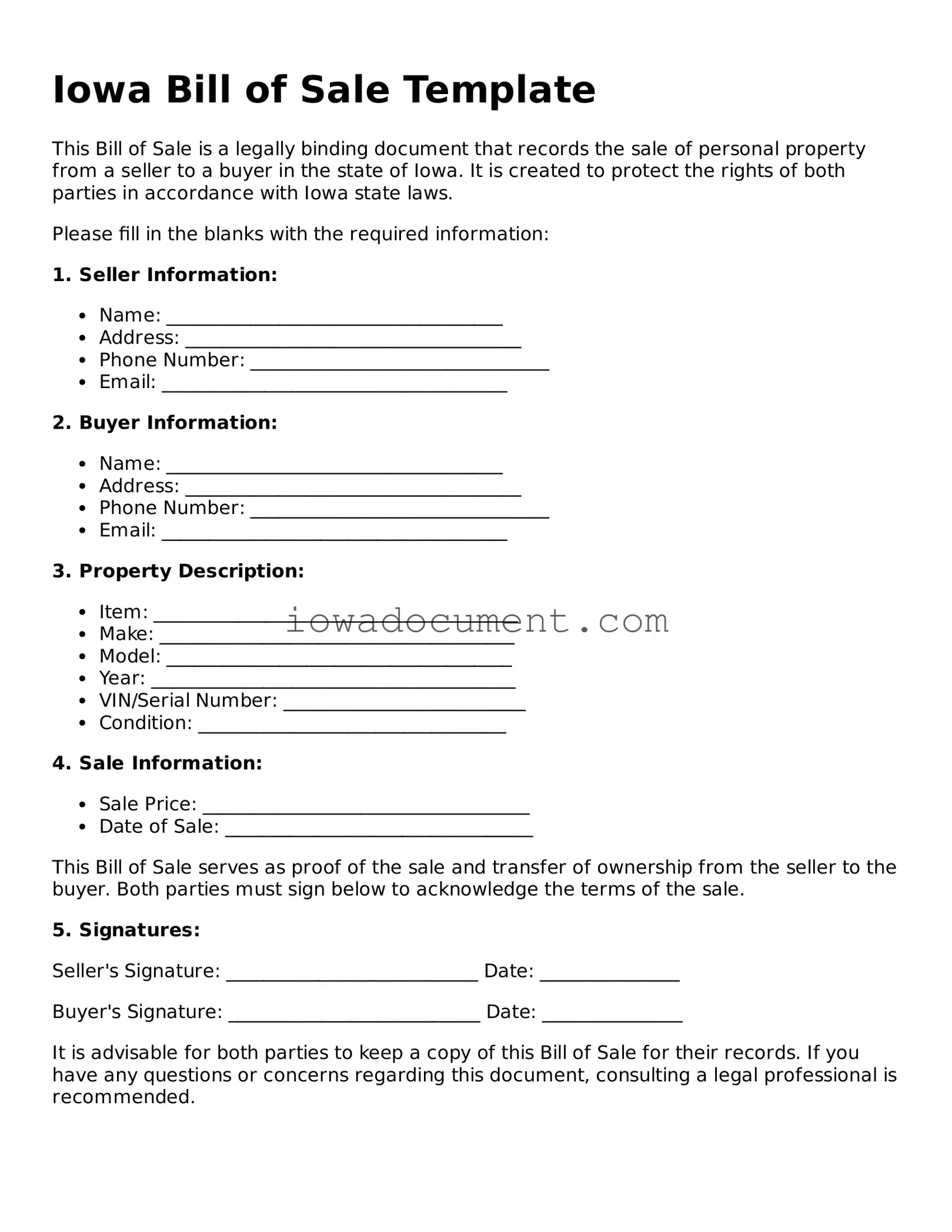 Attorney-Approved Iowa Bill of Sale Form