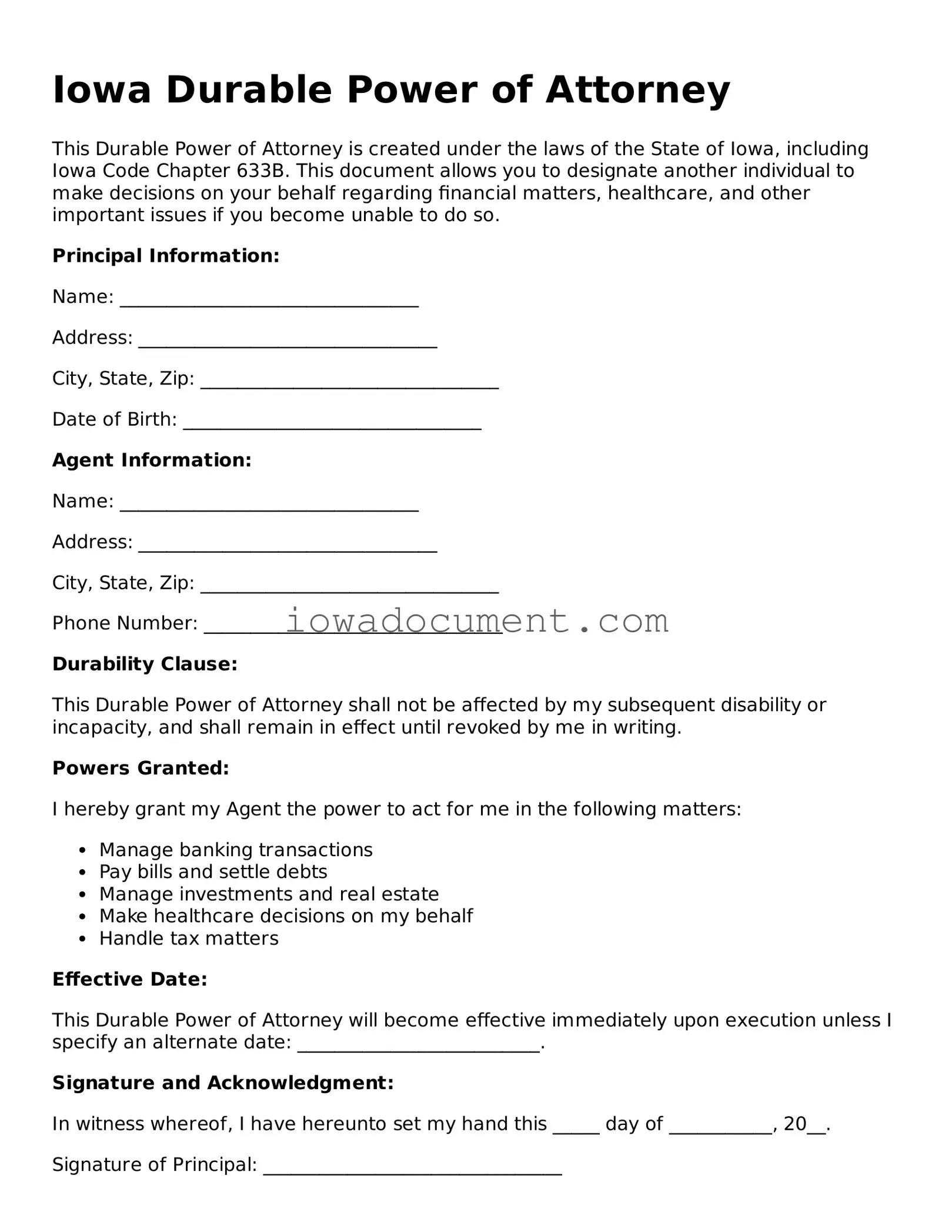 Attorney-Approved Iowa Durable Power of Attorney Form