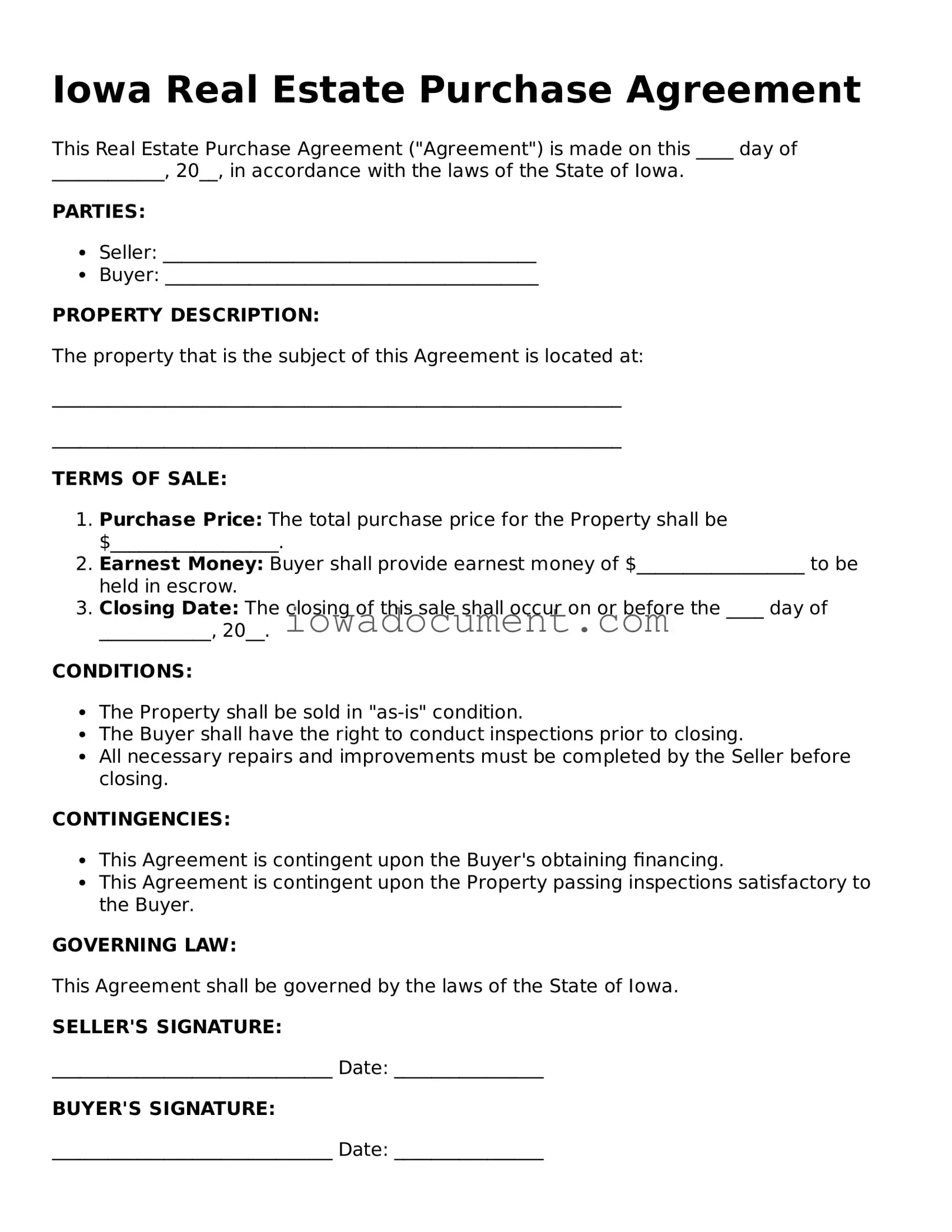 Attorney-Approved Iowa Real Estate Purchase Agreement Form