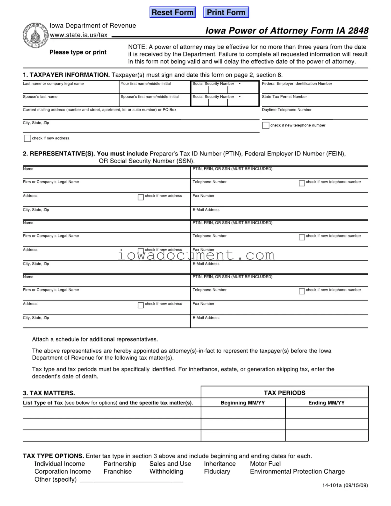 Blank Iowa Ia 2848 Template