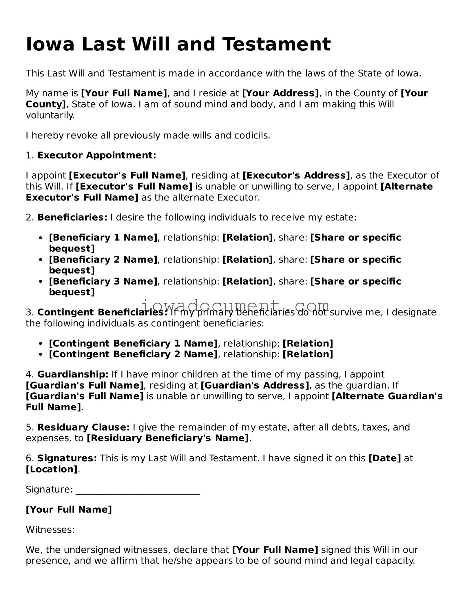 Attorney-Approved Iowa Last Will and Testament Form