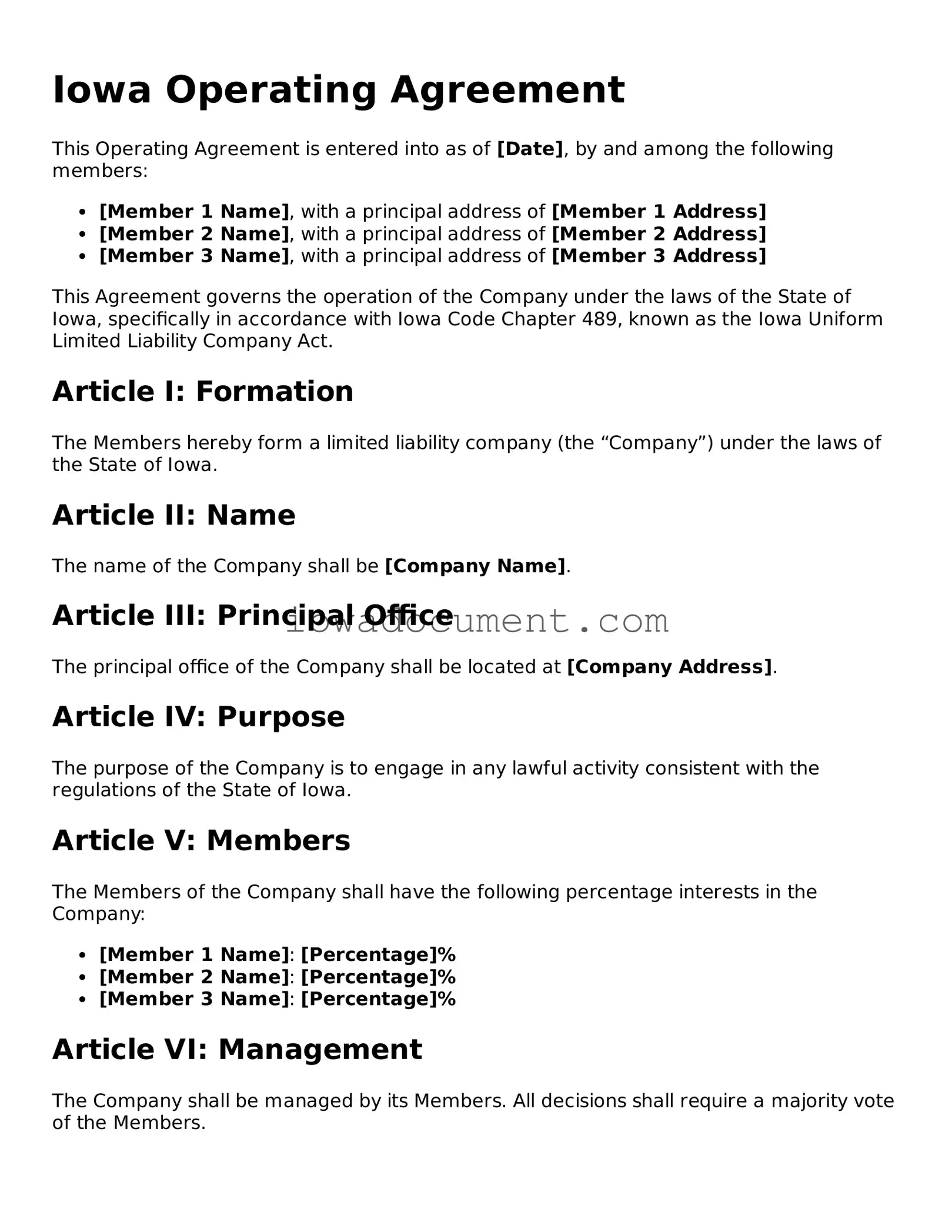 Attorney-Approved Iowa Operating Agreement Form