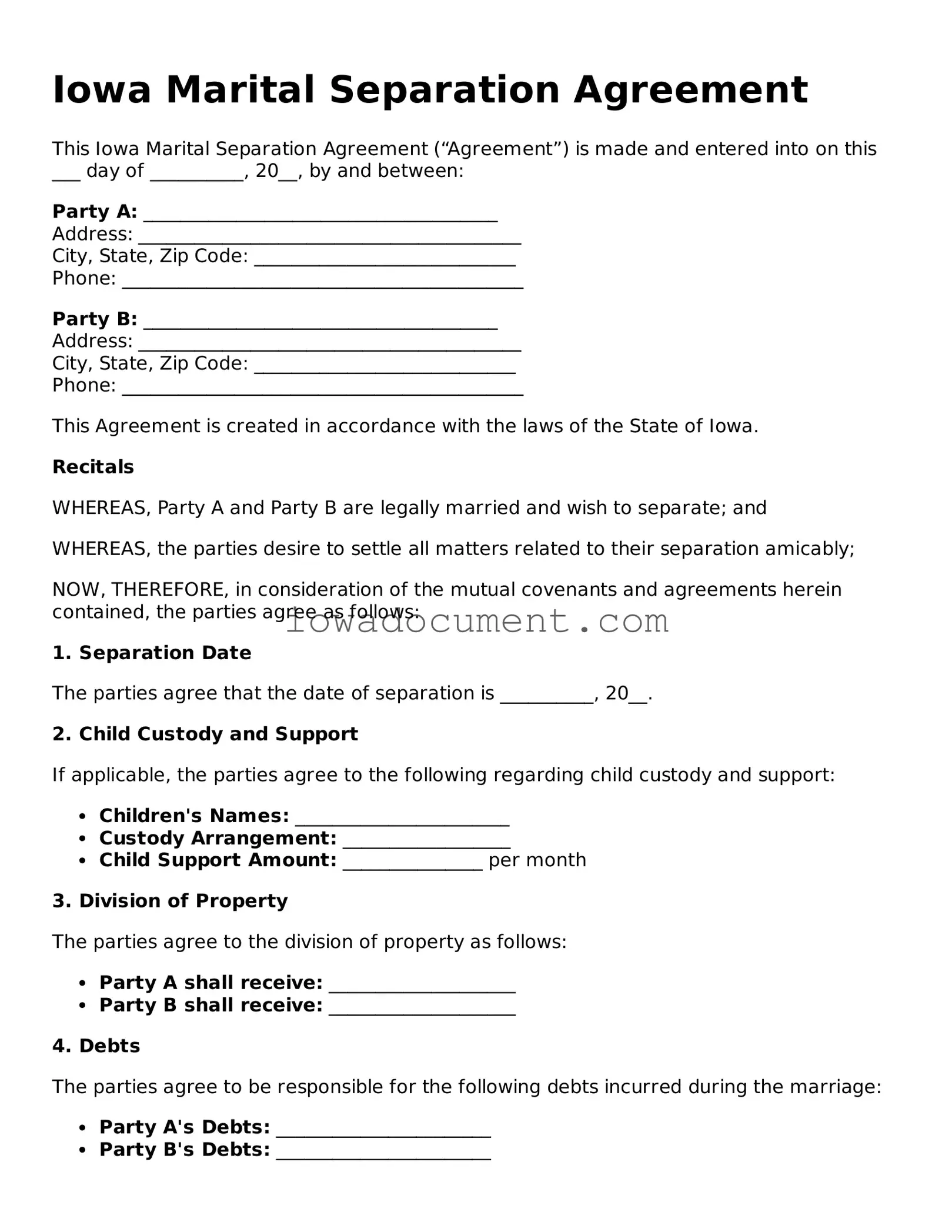 Attorney-Approved Iowa Marital Separation Agreement Form