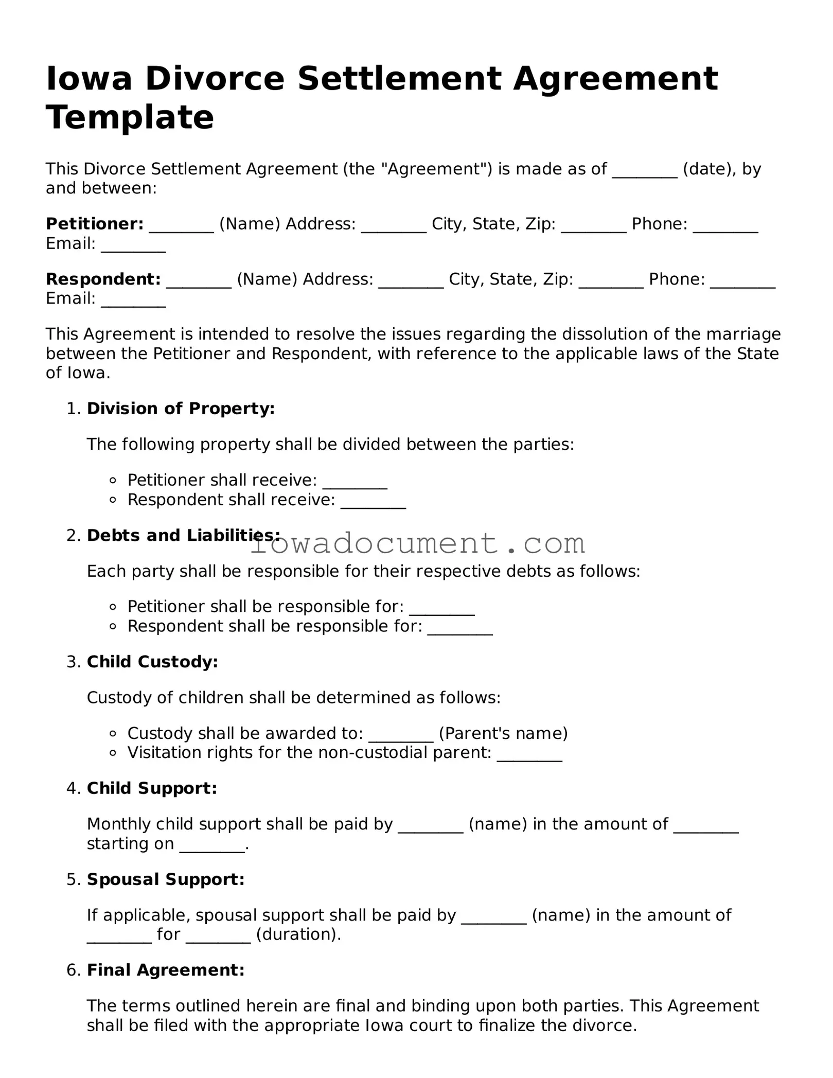 Attorney-Approved Iowa Divorce Settlement Agreement Form
