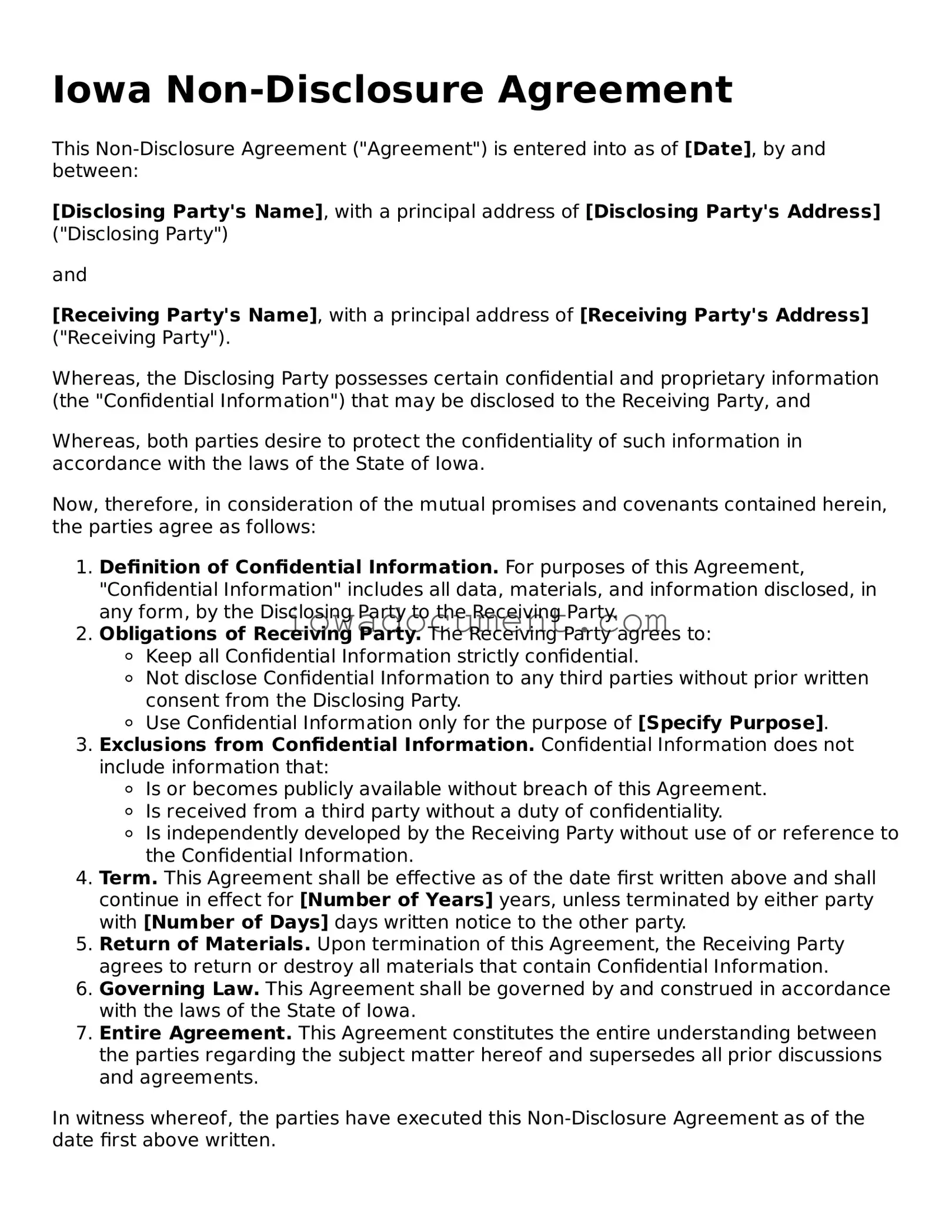 Attorney-Approved Iowa Non-disclosure Agreement Form