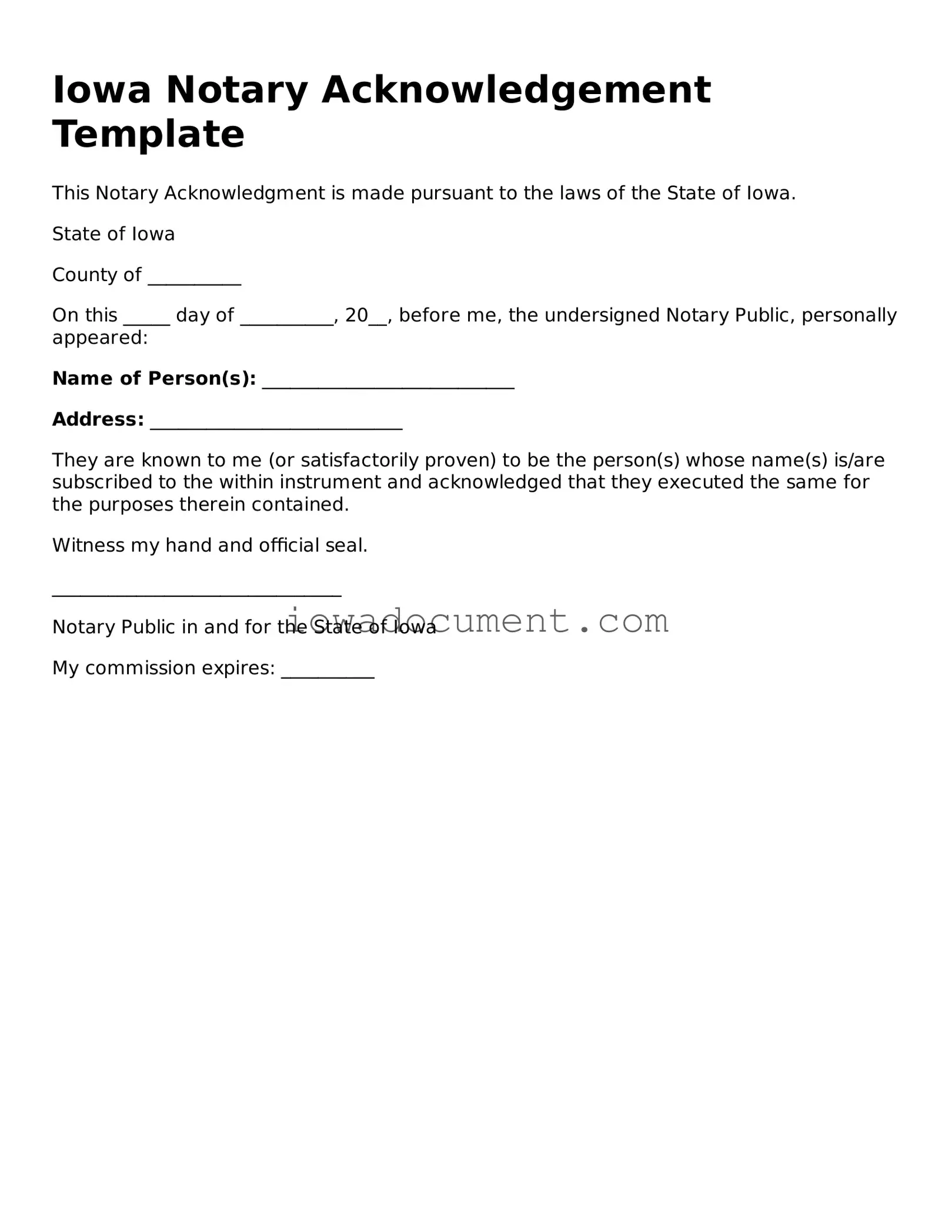 Attorney-Approved Iowa Notary Acknowledgement Form