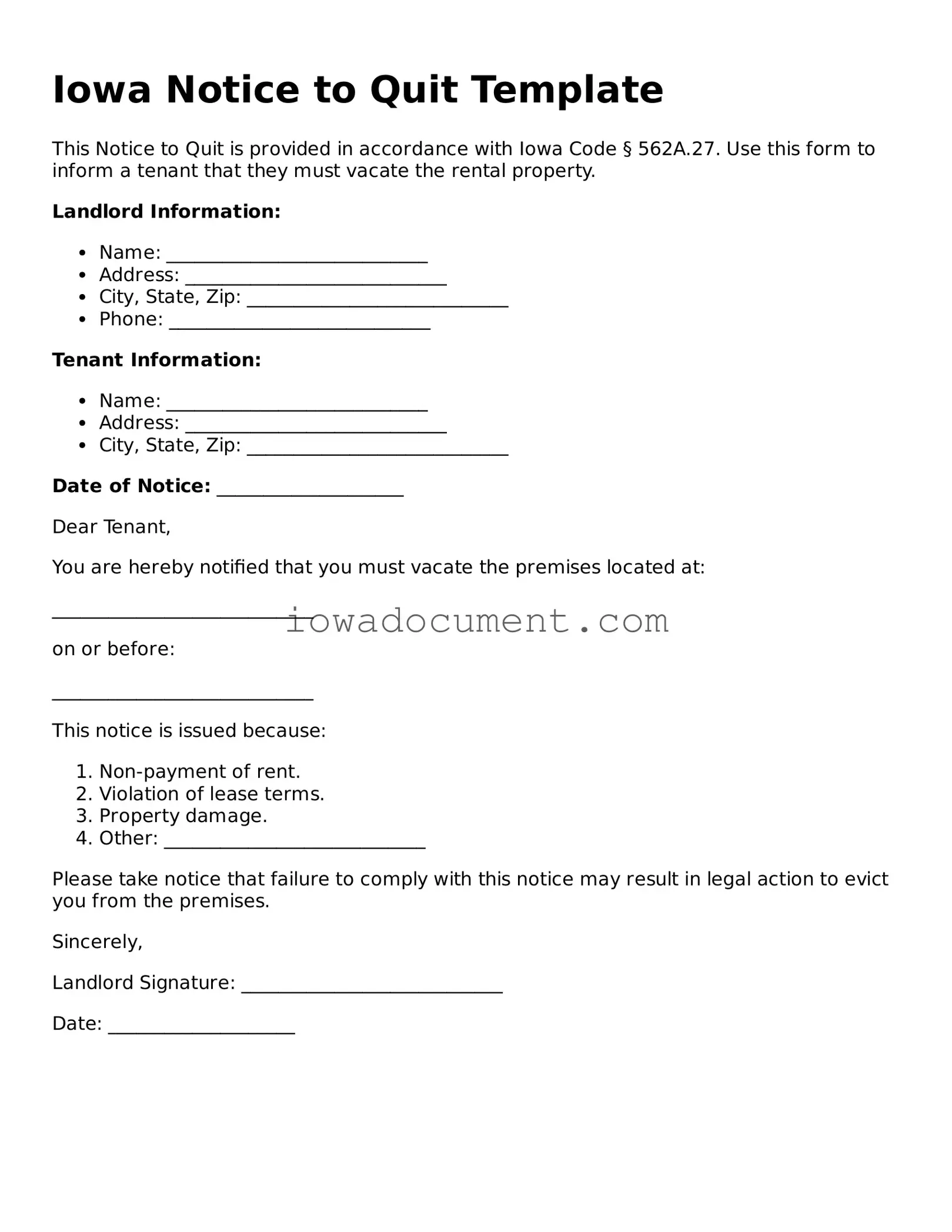 Attorney-Approved Iowa Notice to Quit Form