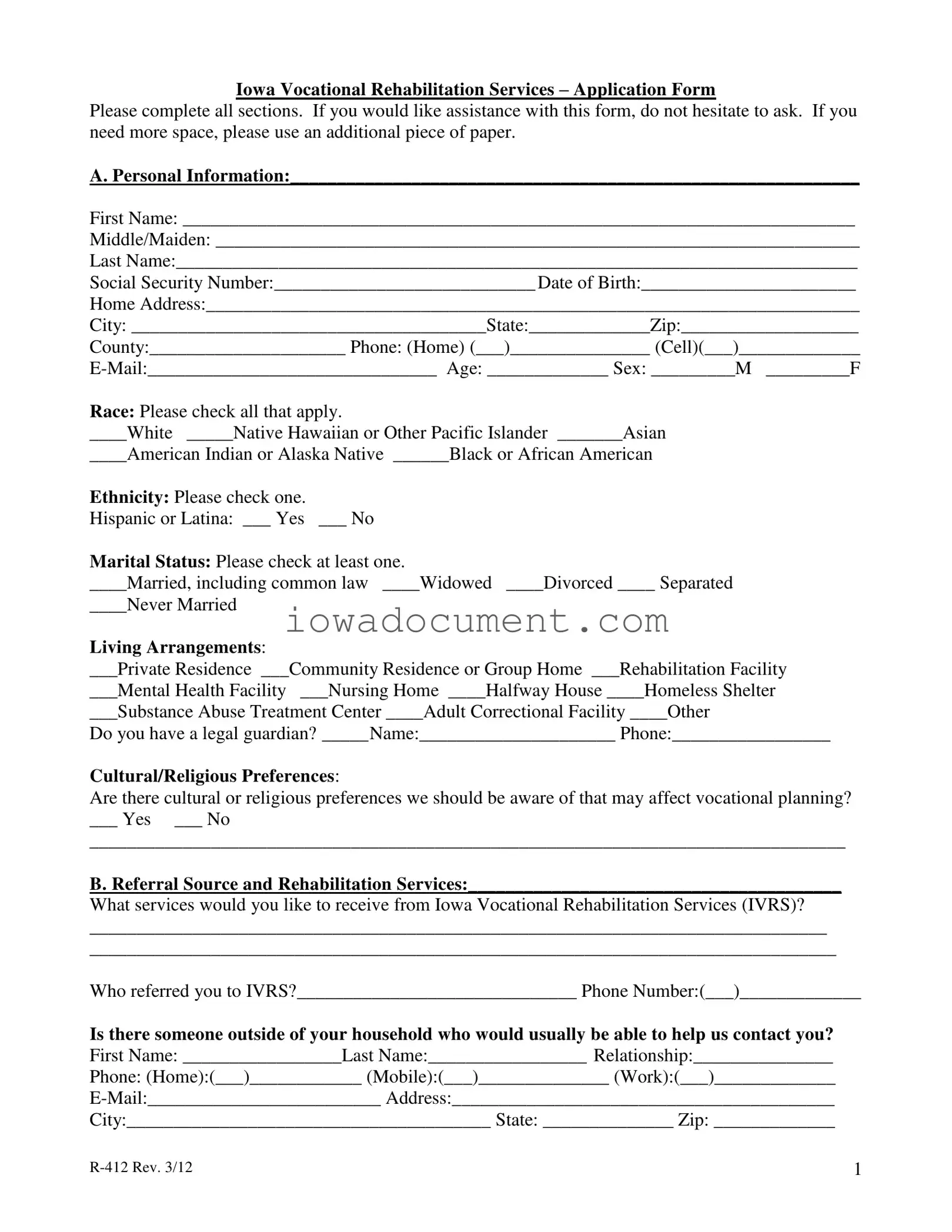 Blank Iowa R 412 Template