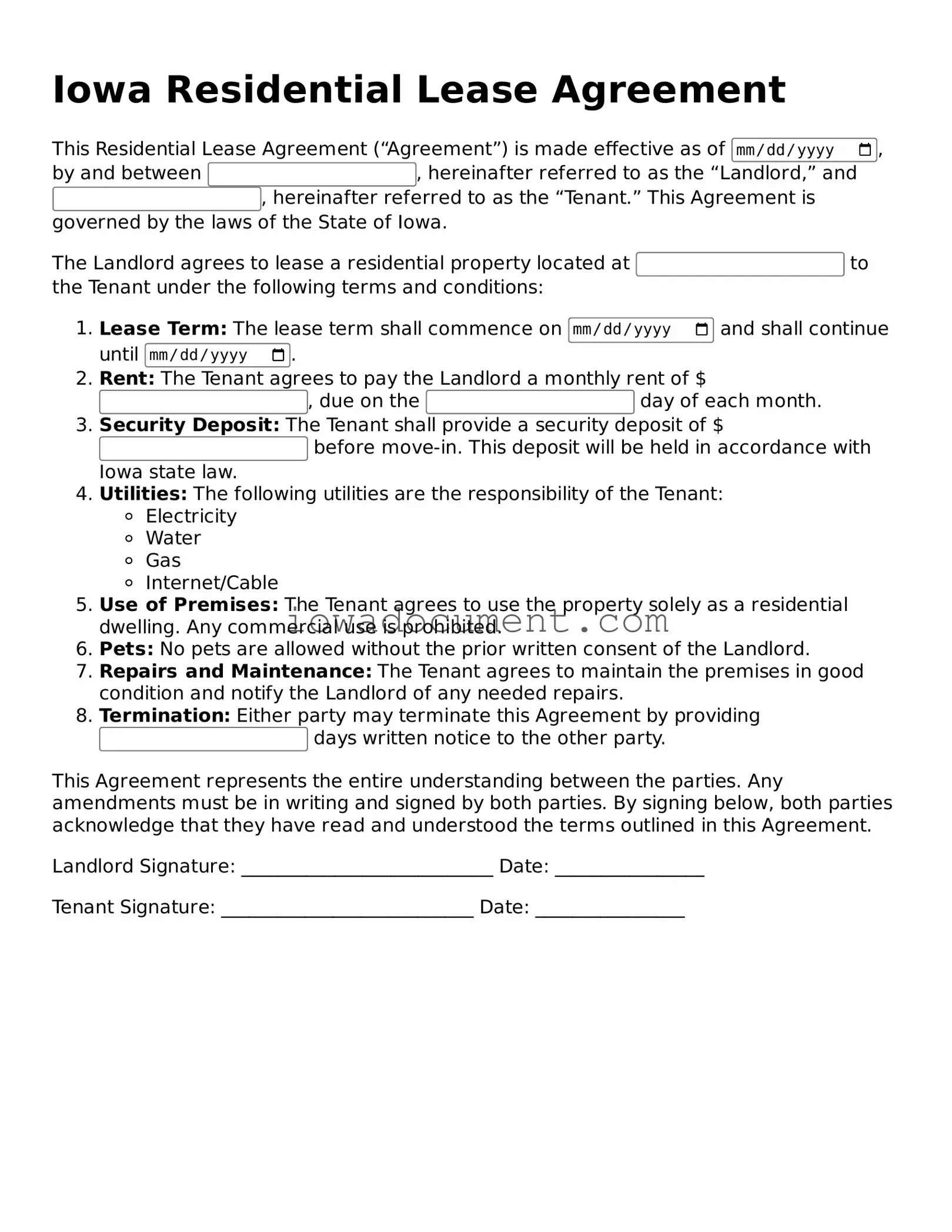 Attorney-Approved Iowa Residential Lease Agreement Form