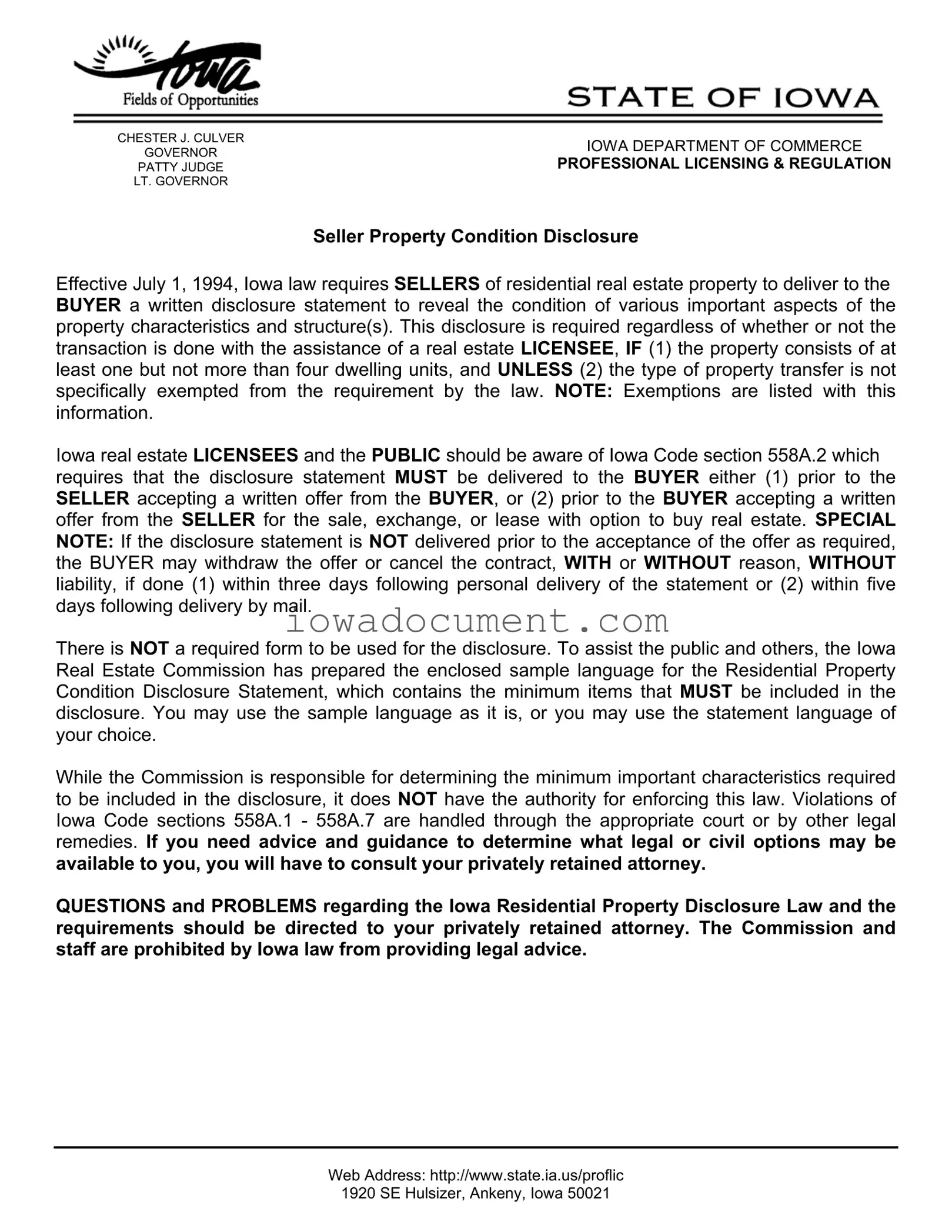 Blank Iowa Seller Disclosure Template