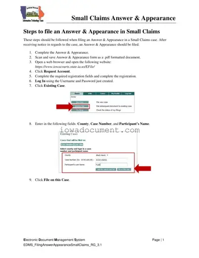 Blank Iowa Appearance and Answer Template