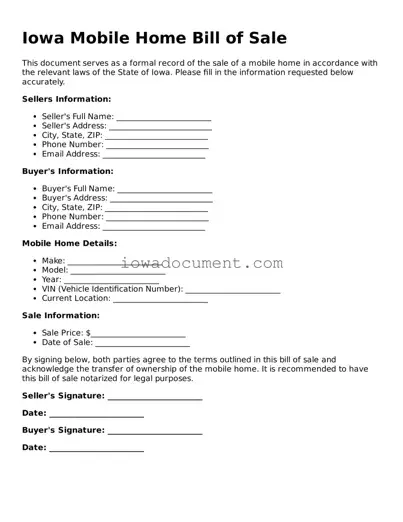 Attorney-Approved Iowa Mobile Home Bill of Sale Form
