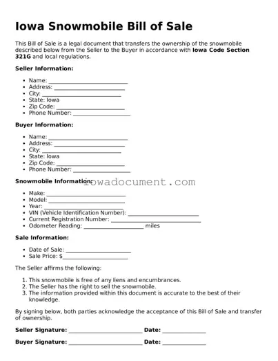 Attorney-Approved Iowa Snowmobile Bill of Sale Form