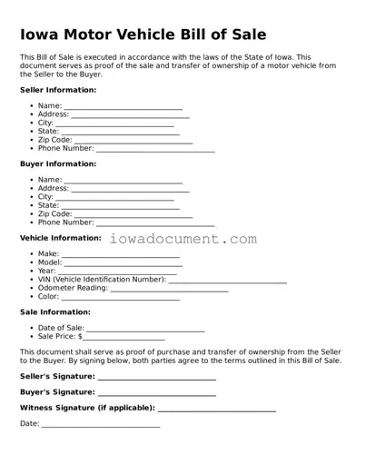Attorney-Approved Iowa Motor Vehicle Bill of Sale Form