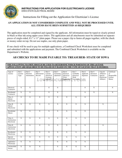 Blank Iowa Electrician License Application Template