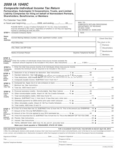Blank Iowa Ia 1040C Template