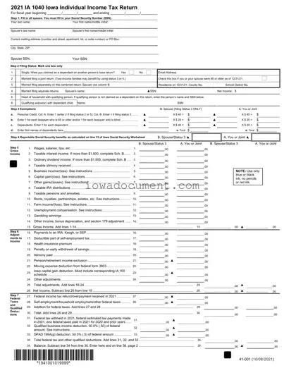 Blank Iowa Income Tax Template