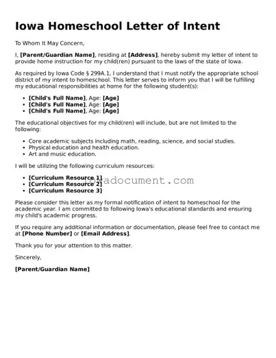 Attorney-Approved Iowa Homeschool Letter of Intent Form