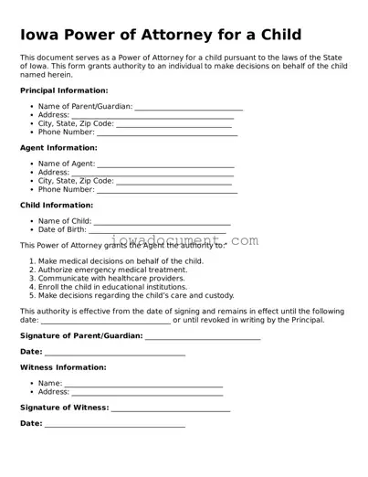 Attorney-Approved Iowa Power of Attorney for a Child Form