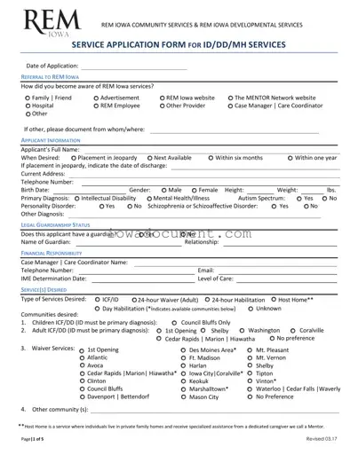 Blank Rem Iowa Service Application Template
